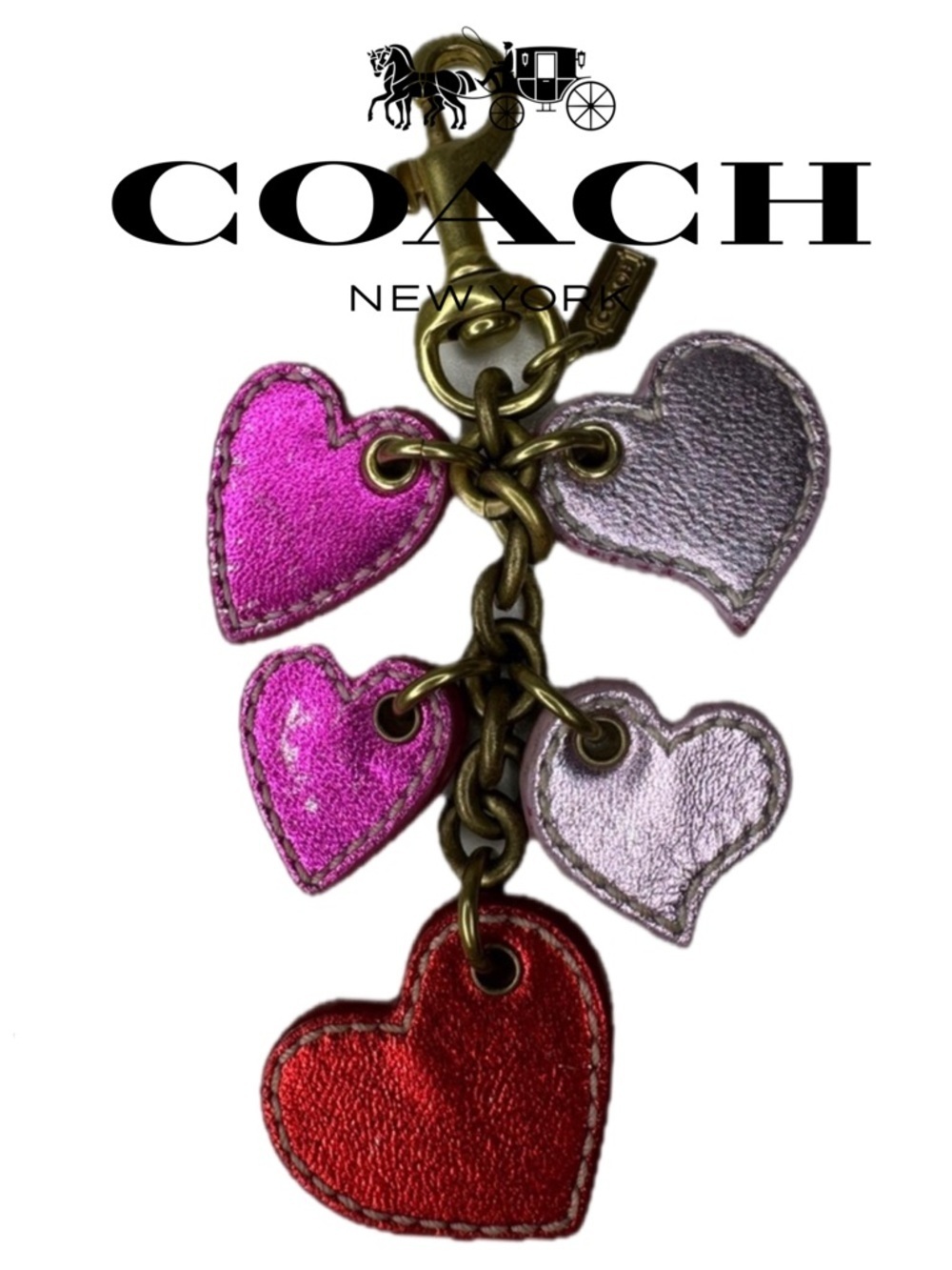 Coach Heart Metallic Pink And Red Vintage Y2K Rare Dangle Fob Keychain